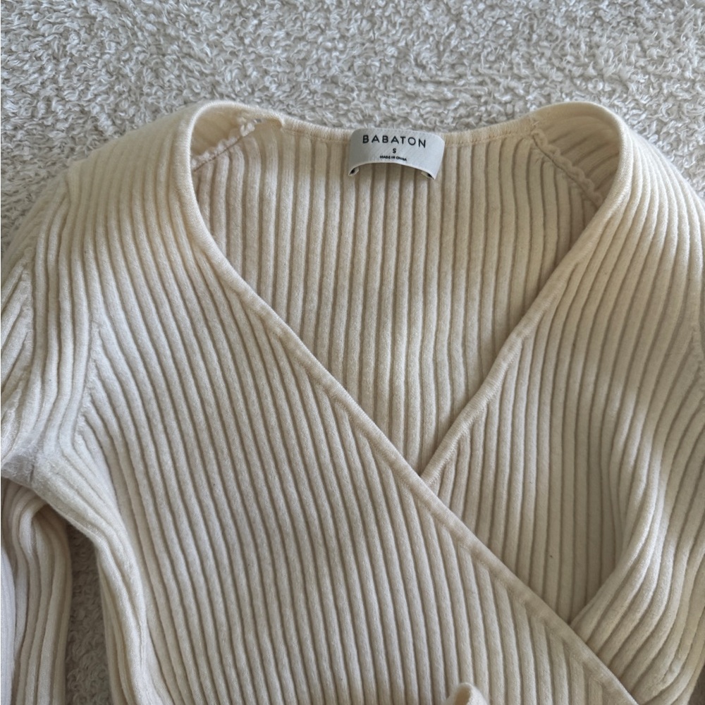 Cream Ribbed Wrap Top - Picture 2 of 2